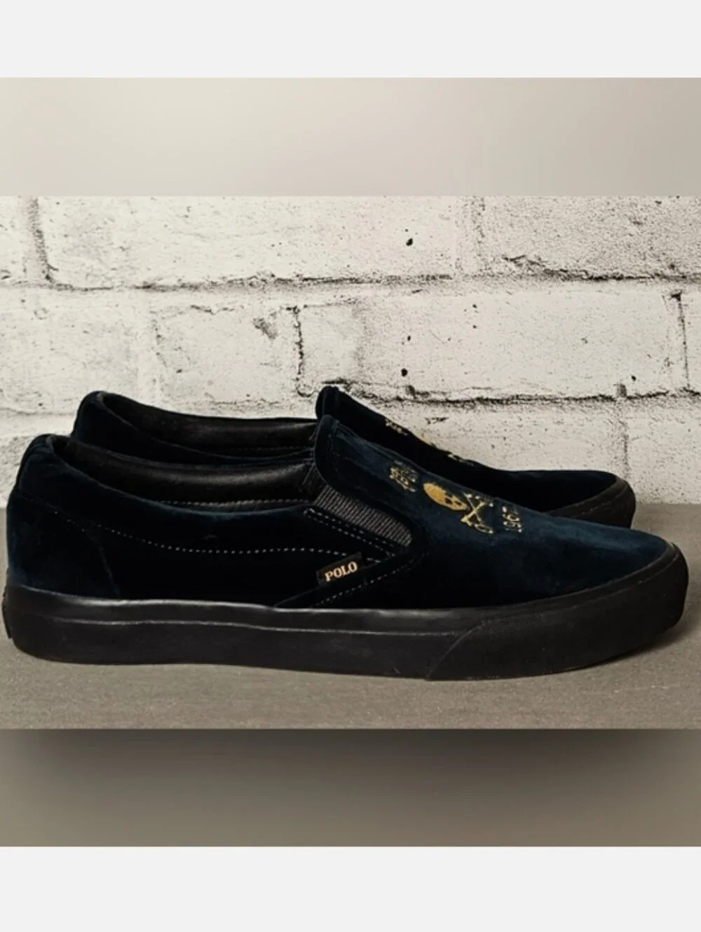 Polo Ralph Lauren Keaton Velvet Skull Slip On Sneakers Mens 10.5